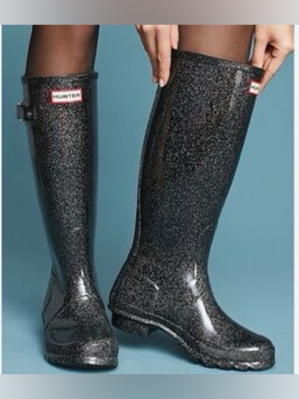 Hunter Women's Tall Glitter Rain Boot - Black Sparkle